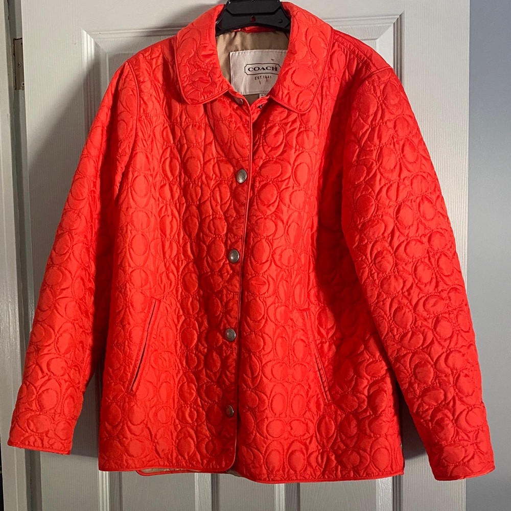 Coach Women's Red Quilted Barn Coat Spring Jacket NWOT Size XL